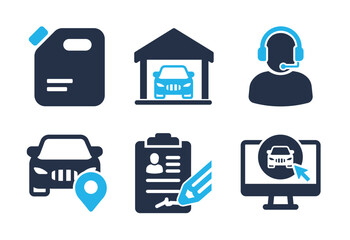 Car Collection and Purchase icon set. Solid glyph series icons