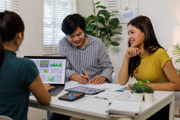 Fototapeta premium Green business corporate put jigsaw together for sustainable environment development goal. Group of volunteers help solve environmental problem together to net zero. World environment day, ESG concept