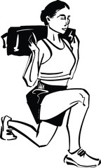 vector illustration of the woman getting lunges with a sandbag on her back