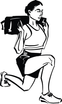 vector illustration of the woman getting lunges with a sandbag on her back