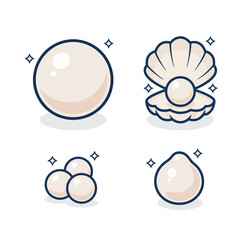 Isometric pearls and shells vector set for aquatic mining resource.
