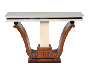 Art Deco Console Table: Ebony Wood & Marble Furniture