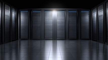 Futuristic Data Center with Server Racks in a Premium Environment Featuring Advanced Technologies and Sleek Design for Modern Computing Needs