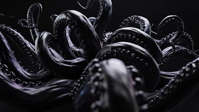 Seamlessly looping abstract motion graphic of shadowy, organic tentacles or vines writhing slowly out of the darkness and into the foreground tentacles, foreground, graphic