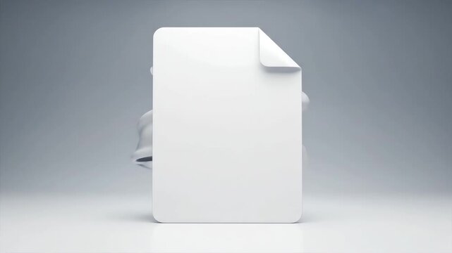 Seamlessly looping abstract motion graphic where a small geometric card shape dissolves and morphs into a larger document placeholder sheet using smooth white flowing elements growth