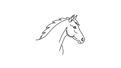 Minimalist horse head outline simple line art illustration of a stallion for equestrian branding and farm logos isolated on white