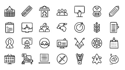 Fototapeta premium Business and Management Line Icons Set. Vector Collection of Office, Planning, Teamwork, and Strategy Symbols.