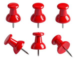 Granite Tombstone Front View with Subtle Engraving Texture, Isolated - Realistic Red Push Pin Set in Multiple Angles, 3D Render Isolated on Transparent Background