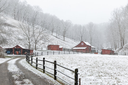 rural farm in a cozy winter scene