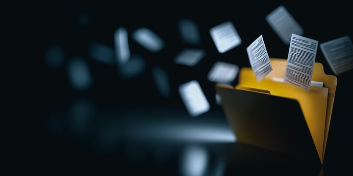 Flying document from yellow folder.