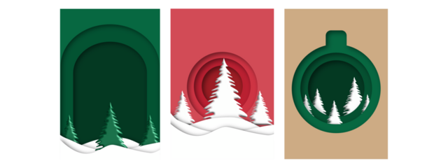 A vibrant collection of five modern Christmas-themed banners featuring abstract designs. Each banner showcases festive elements like Santa, Christmas illustration of an abstract background with flag