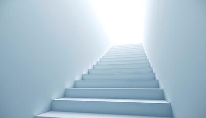 Fototapeta premium A long flight of minimalist stairs ascends towards a brilliant light at the top