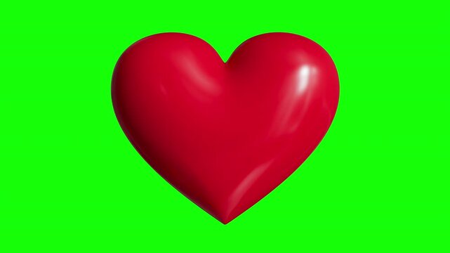 Red heart rotation isolated on green screen and alpha channel. 3d seamless loop animation high quality for Valentine's day.