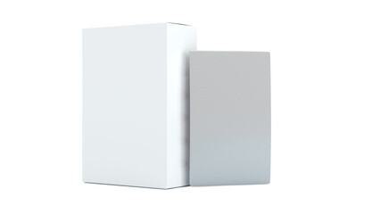 White cardboard box with blister packs 3d rendering on transparent background