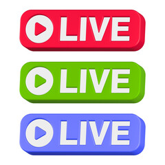 3d rendering icon live play button in set