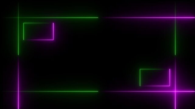 Rectangular neon effect animation. Neon flame gradually appearing in a rectangle frame. Abstract neon line picture frame background neon glowing laser lines abstract background animation, 4k animation