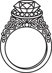 Engagement Diamond Ring Silhouette, Diamond ring Symbol for Jewelry and Wedding Design