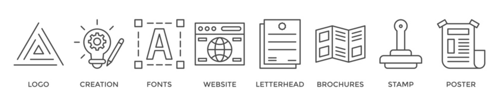 Corporate design banner web icon vector illustration concept with icon of logo, creation, fonts, website, letterhead, brochures, stamp and poster
