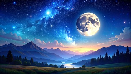 Starry night mountain landscape