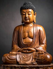 Wooden Buddha statue, serene pose