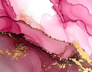 Artistic abstract with blending crimson and gold, flowing on white