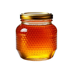 Golden honey jar with honeycomb pattern