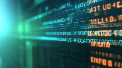 Immersive digital display computer screen showcasing intricate binary code patterns and data stream flow.