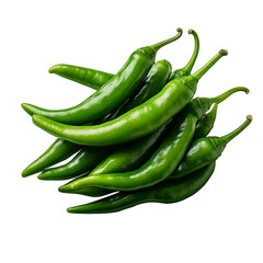 Fresh green chili peppers on white background