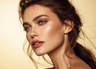 Close-up portrait of a supermodel woman in an attractive pose