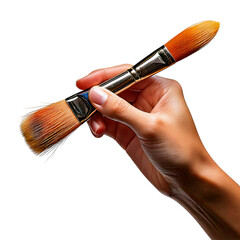 Hand holding paintbrush with white background