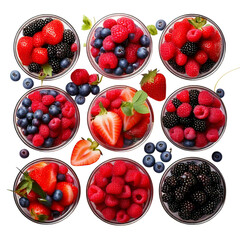 Assortment of berries in glass bowls