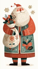 santa with christmas decoration with a gift bag