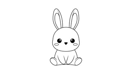Obraz premium Cute Bunny Rabbit Cartoon Line Art – Adorable Kawaii Animal Outline Illustration