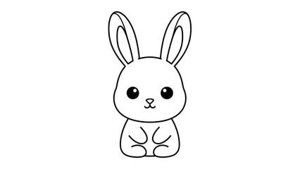 Obraz premium Cute Bunny Rabbit Cartoon Line Art – Adorable Kawaii Animal Outline Illustration