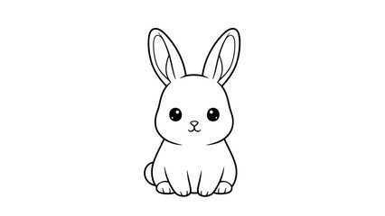 Obraz premium Cute Bunny Rabbit Cartoon Line Art – Adorable Kawaii Animal Outline Illustration