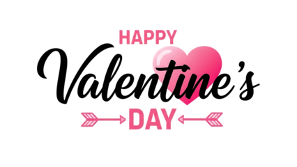 Happy valentines day greeting card with heart and arrow design isolated on transparent background