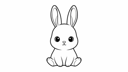 Obraz premium Cute Bunny Rabbit Cartoon Line Art – Adorable Kawaii Animal Outline Illustration