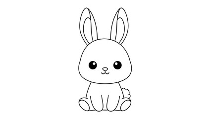 Obraz premium Cute Bunny Rabbit Cartoon Line Art – Adorable Kawaii Animal Outline Illustration