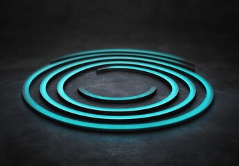 glowing turquoise concentric rings layered on a dark textured surface, minimalist futuristic and mysterious calm