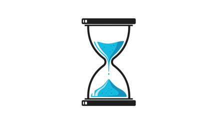 A classic hourglass timer with bright blue sand actively flowing through the narrow neck, representing the passage of time and urgency.