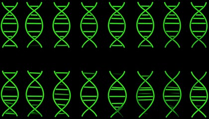 Double helixes, green,  black background