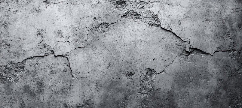 rough cracked concrete wall with peeling surface and weathered texture in grayscale
