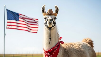 Realistic wildlife photography American llama animal with soft natural fur calm rural countryside outdoor environment fluffy mammal portrait for nature conservation education farming media
