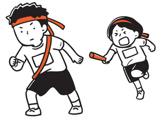 運動会のリレーのバトンパス_単色