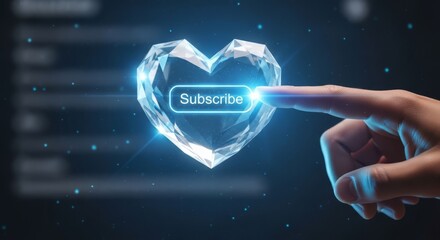 Subscribe Heart Button with Finger Touch on Digital Interface.