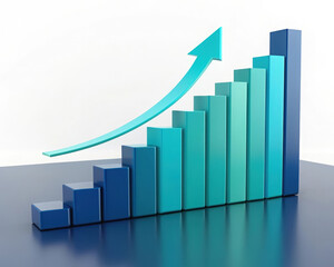 Rising turquoise arrow on bar graph for business growth financial success trend icon