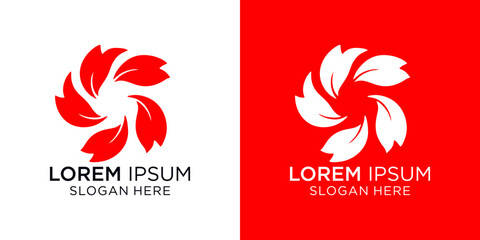 Stunning modern red and white circular cherry blossom petal logo design template for branding projects