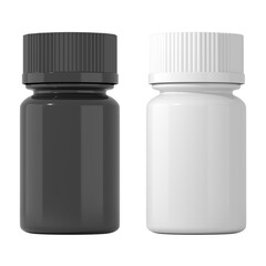 Supplement Vitamin pill black bottle 3d rendering on transparent background