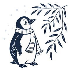Cute penguin silhouette wearing holiday scarf 