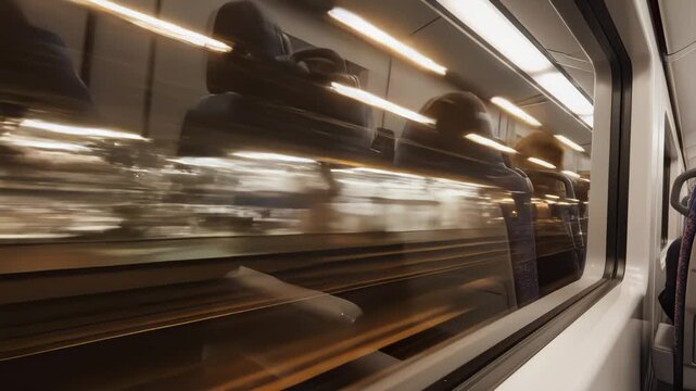 Train Window Captures Night Scenery Passing by in Blurry Motion
